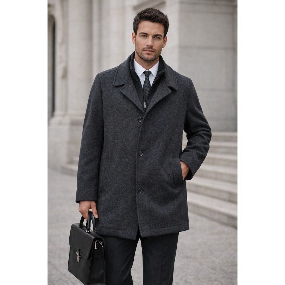 Pronto Uomo Wool Coat Mens 3X Charcoal Preppy Business Winter Long Overcoat